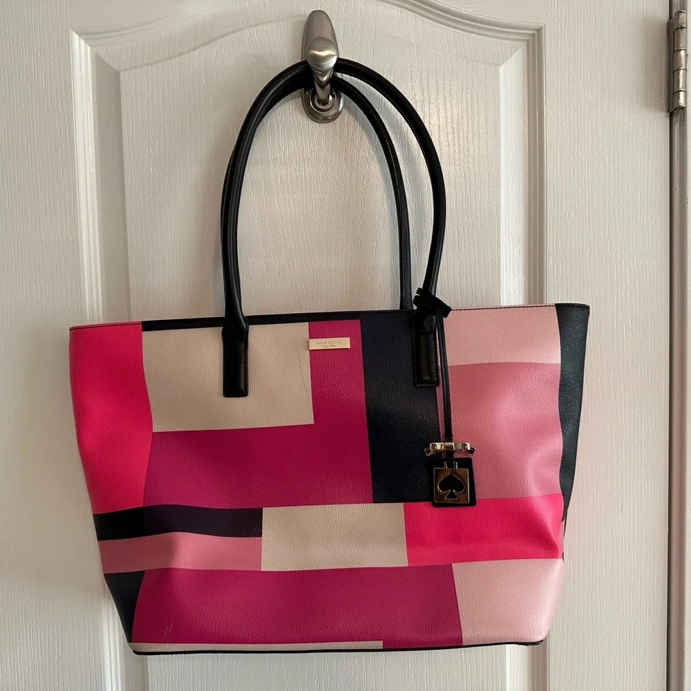 Kate Spade Pink and Black Geometric Tote - Picture 1 of 10